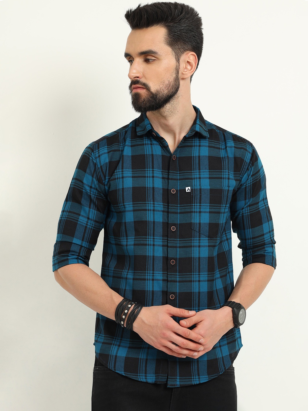 

ALLWIN PAUL Men Comfort Shepherd Checks Checked Casual Shirt, Blue