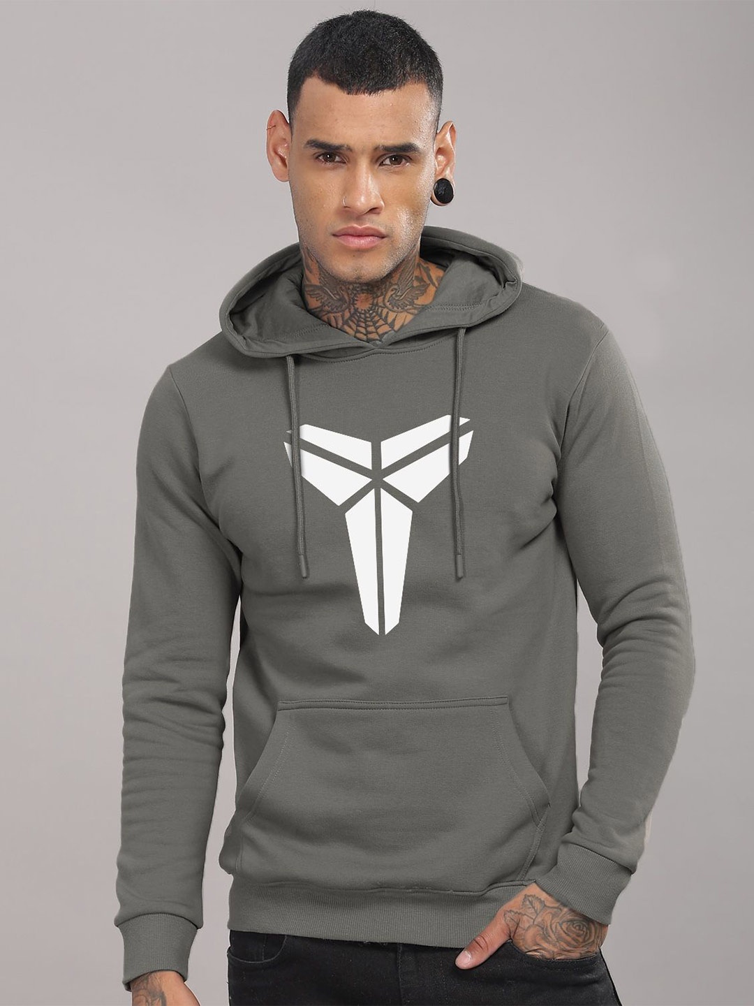 

ADRO Men Graphic Printed Hood Cotton Pullover Sweatshirt, Grey