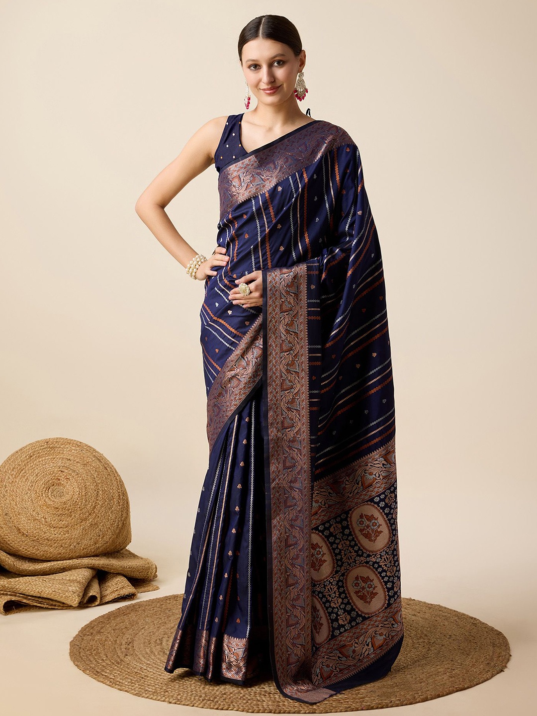 

LeeliPeeri Designer Woven Design Zari Silk Blend Banarasi Saree, Navy blue