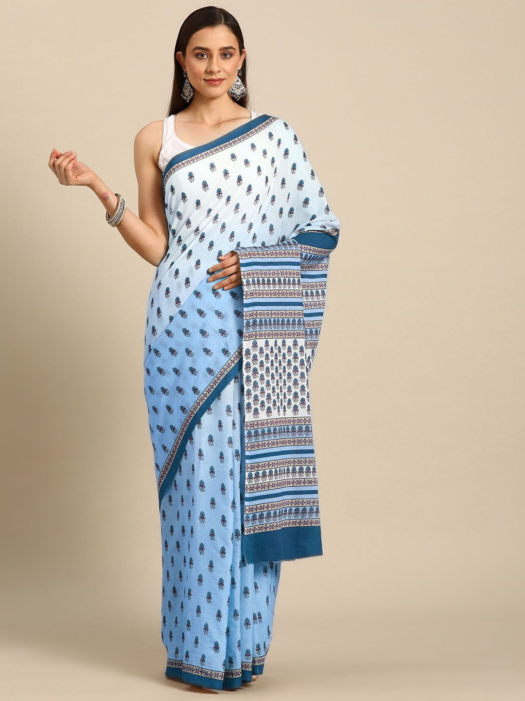 

BUTA BUTI Women Floral Printed Pure Cotton Saree, Blue