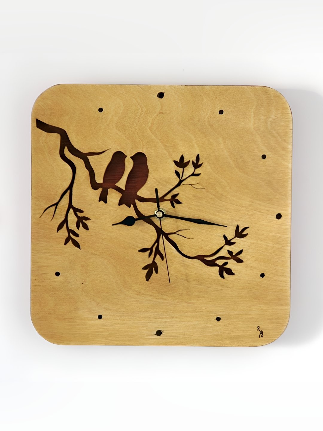 

QEZNEF Beige Textured Square Contemporary Analogue Wooden Wall Clock Without Glass