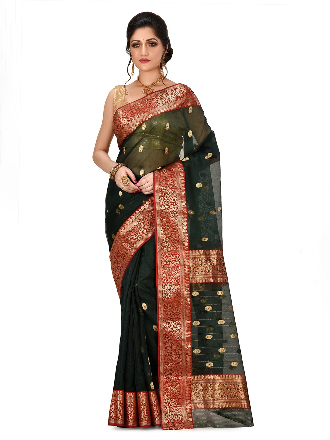 

SPRISH Ethnic Motifs Zari Woven Design Pure Silk Banarasi Saree, Green