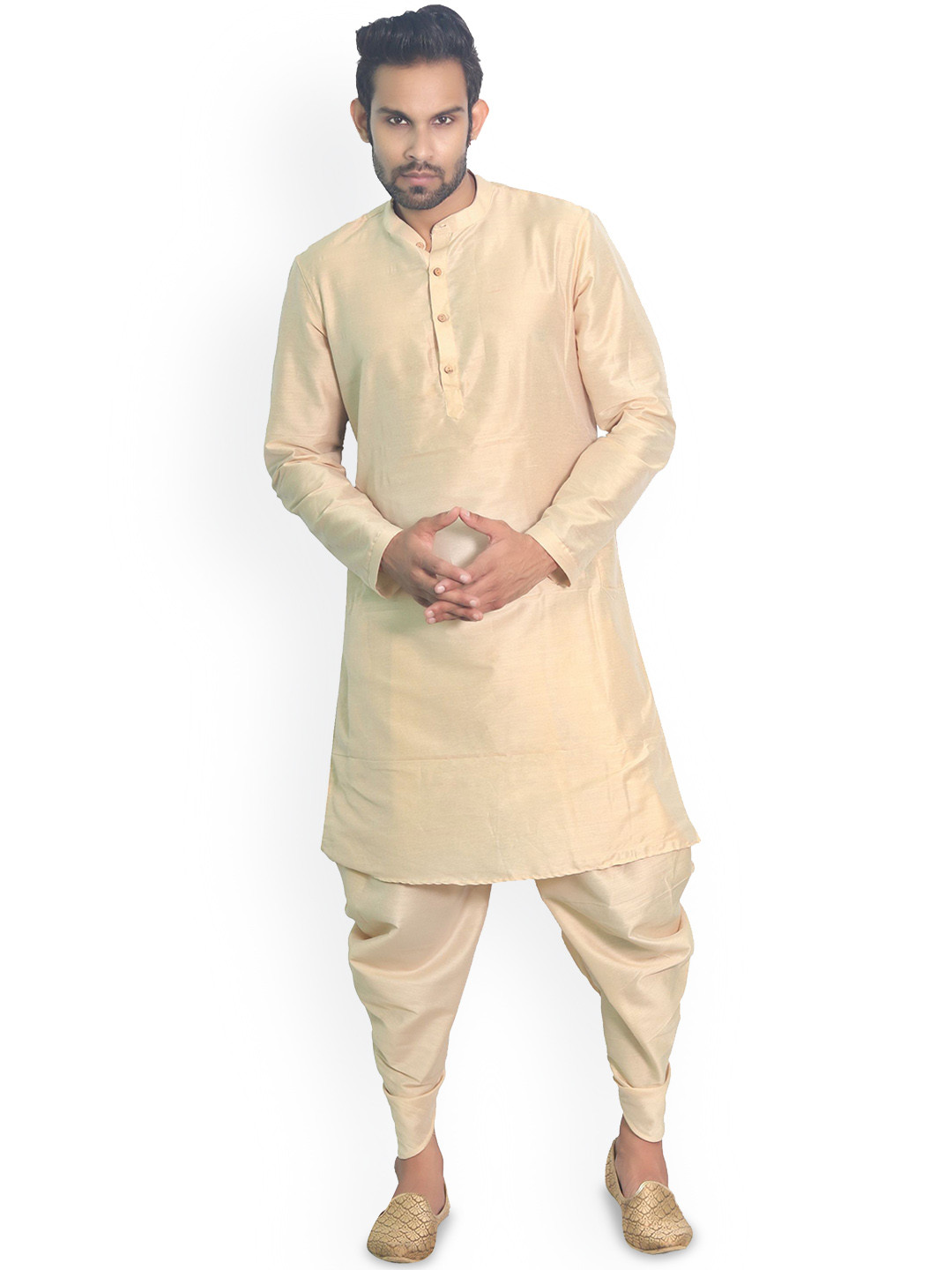 

House of Aqss Band Collar Straight Kurta, Beige