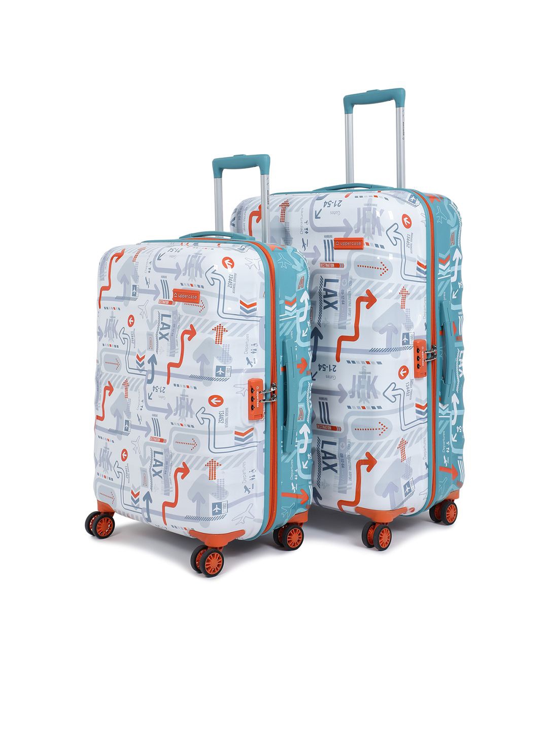 

uppercase JFK Duo Unisex Set Of 2 Printed Hard-Sided Trolley Bags, Blue