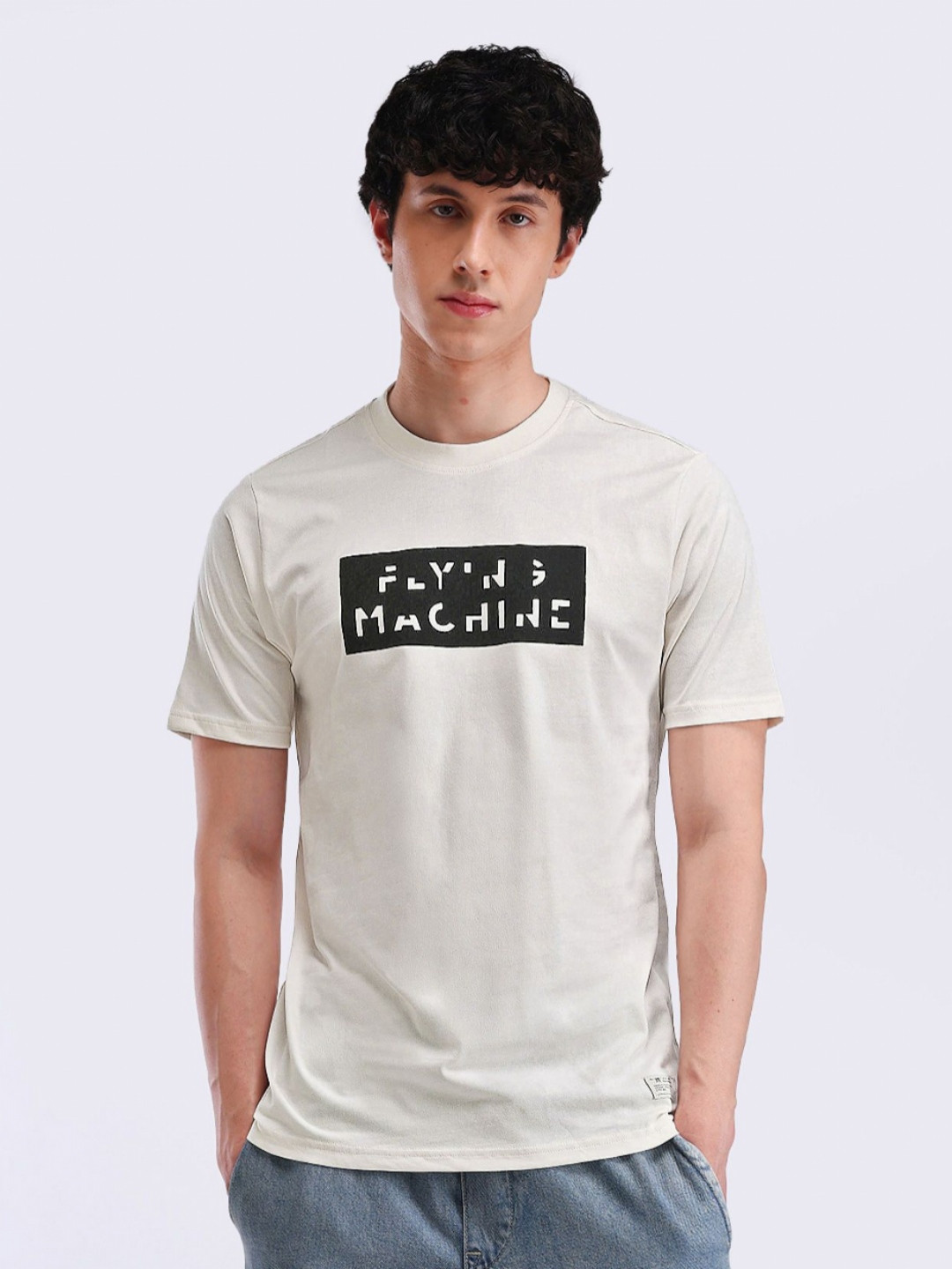 

Flying Machine Men Typography Printed Round Neck Cotton T-shirt, White