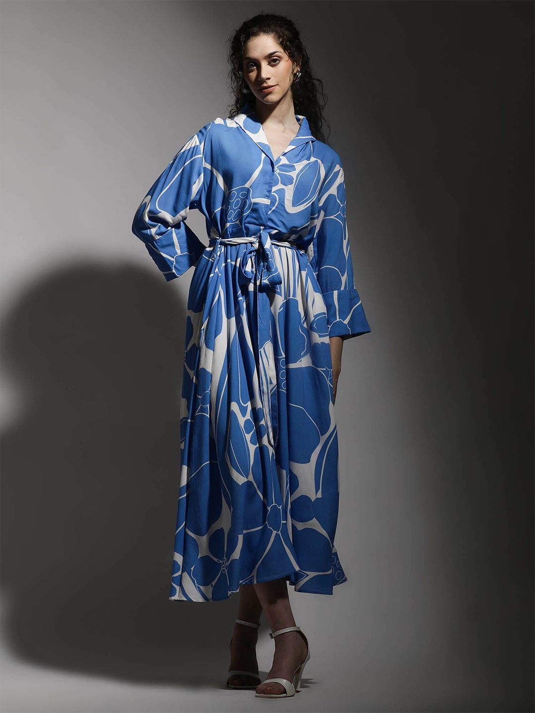 

Dora Dori Floral Printed Fit and Flare Midi Dress, Blue