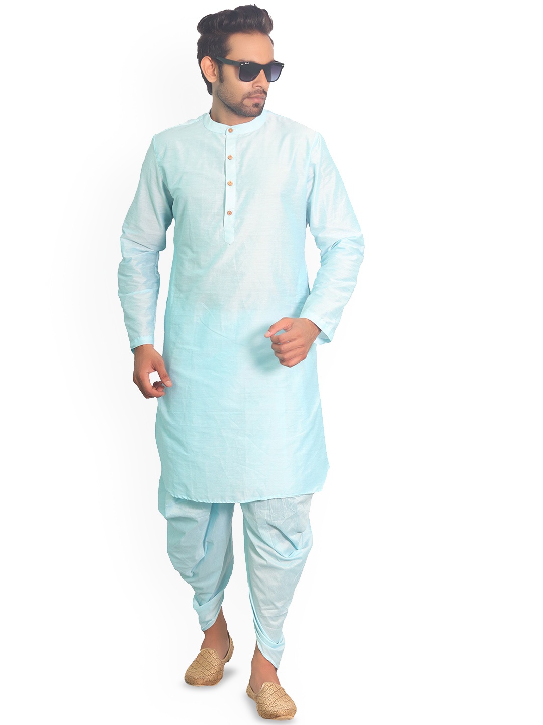 

House of Aqss Mandarin Collar Silk Straight Kurta, Blue