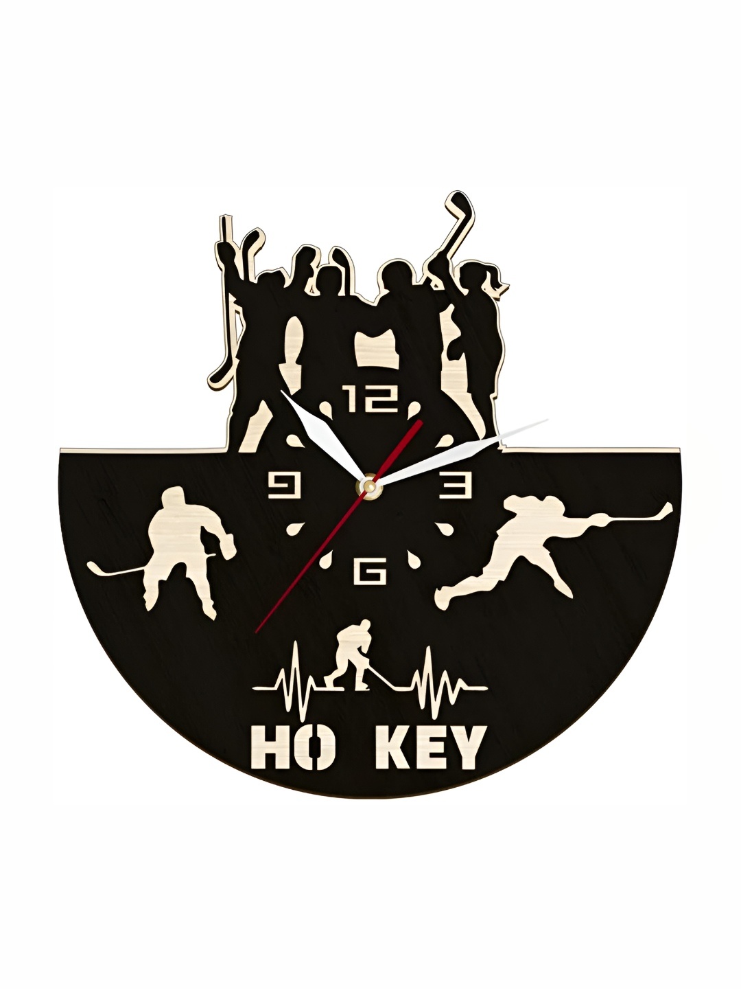 

QEZNEF Beige & Black Printed Abstract Shaped Analogue Wooden Wall Clock