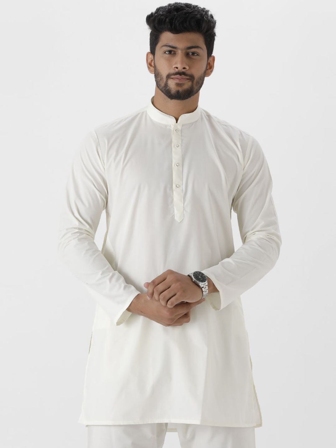 

Ramraj Mandarin Collar Straight Short Kurta, Cream