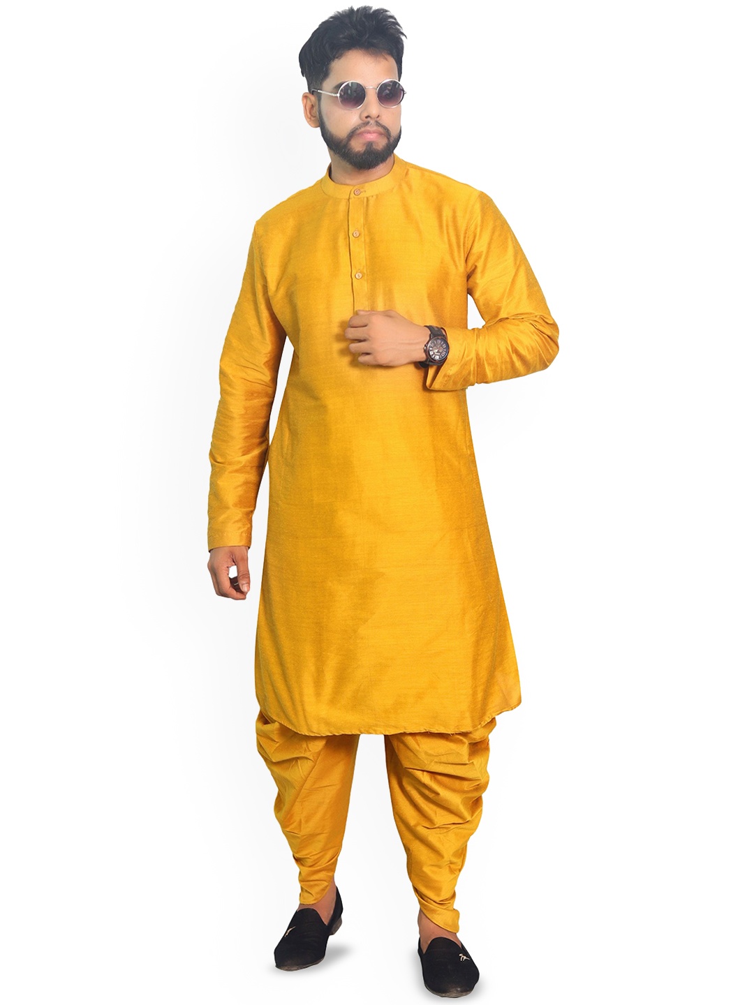 

House of Aqss Band Collar Straight Kurta, Yellow