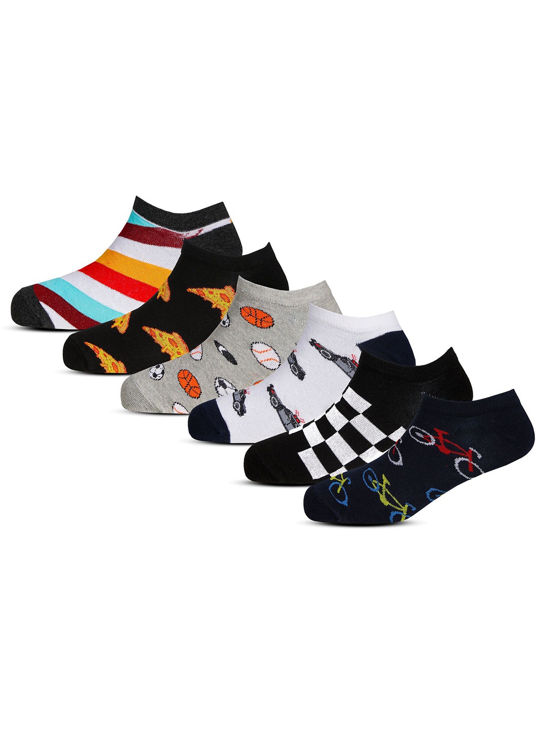 

RC. ROYAL CLASS Kids Pack Of 6 Patterned Organic Cotton Ankle-Length Socks, Black