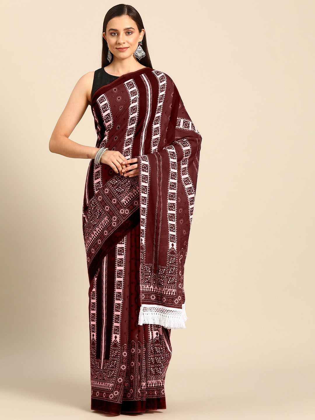 

BUTA BUTI Floral Printed Pure Cotton Sarees, Red