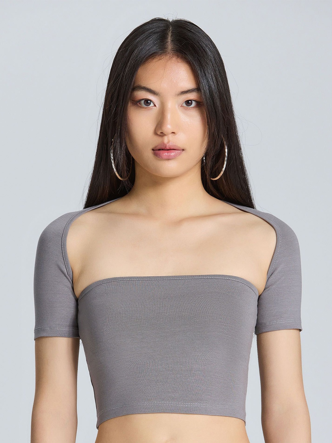 

ZOMODA Women Solid Off-Shoulder Top, Grey