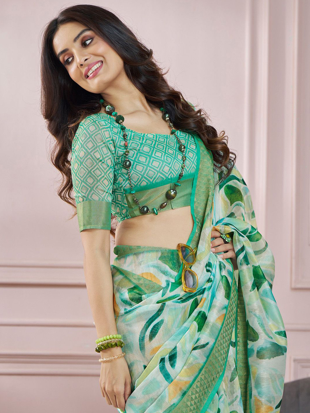 

Anouk Zari Abstract Printed Saree, Sea green