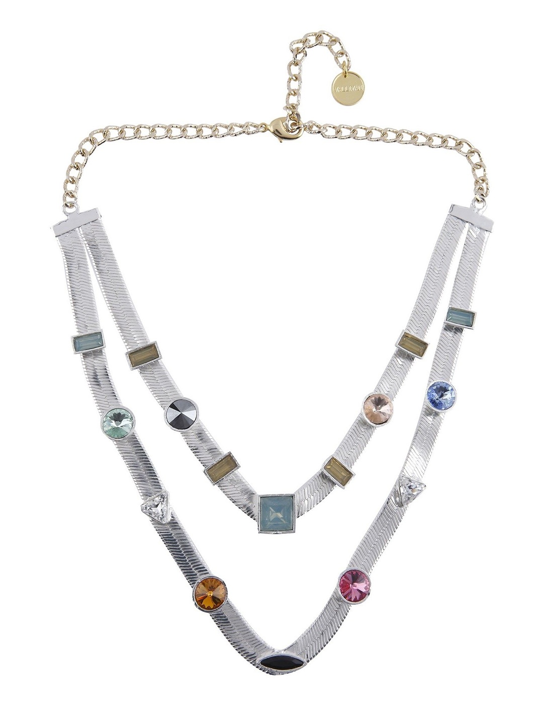 

VALLIYAN BY NITYA Brass-Plated Crystals Stone Studded Two Layered Candy Necklace, Silver