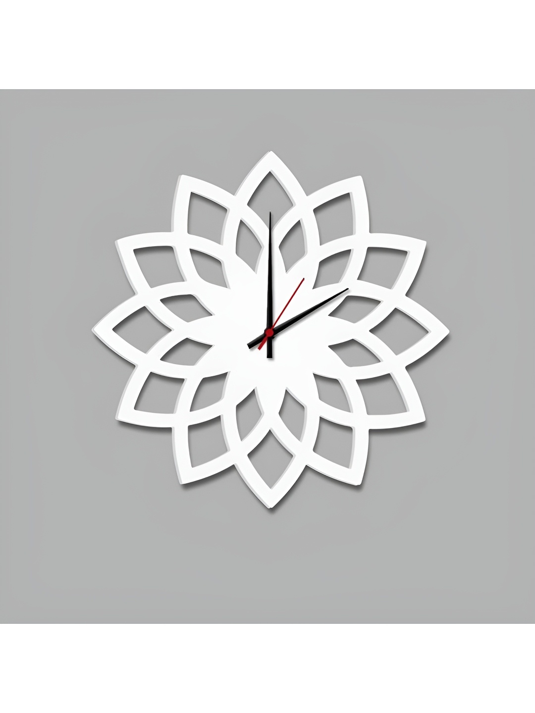 

QEZNEF White Textured Floral Analogue Wooden Wall Clock Without Glass