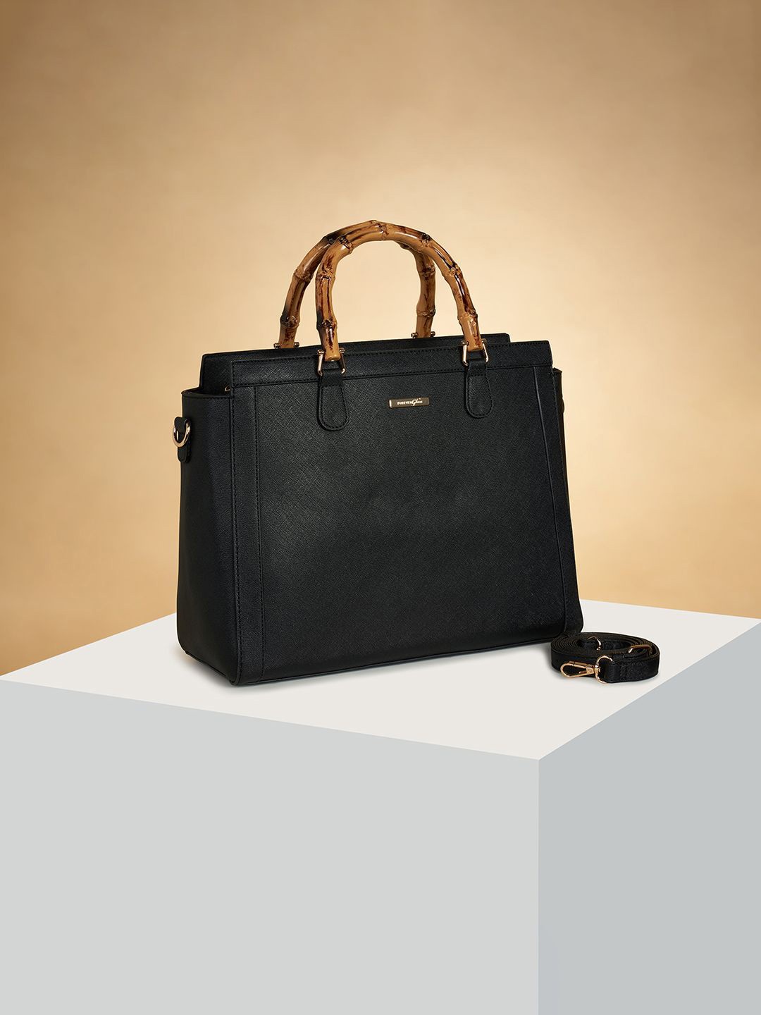 

Forever Glam by Pantaloons PU Structured Handheld Bag with Tasselled, Black