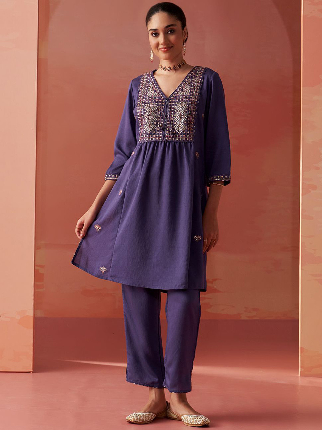 

Lakshita Embroidered Tunic & Trouser Co-Ord Set, Purple