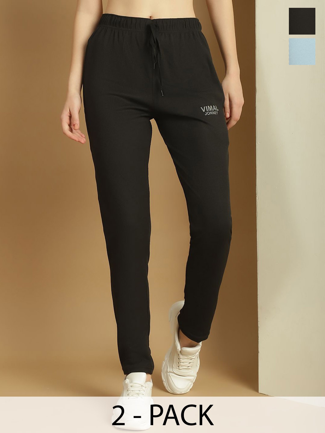 

MACK JONNEY Women Pack Of 2 Mid-Rise Track Pants, Black