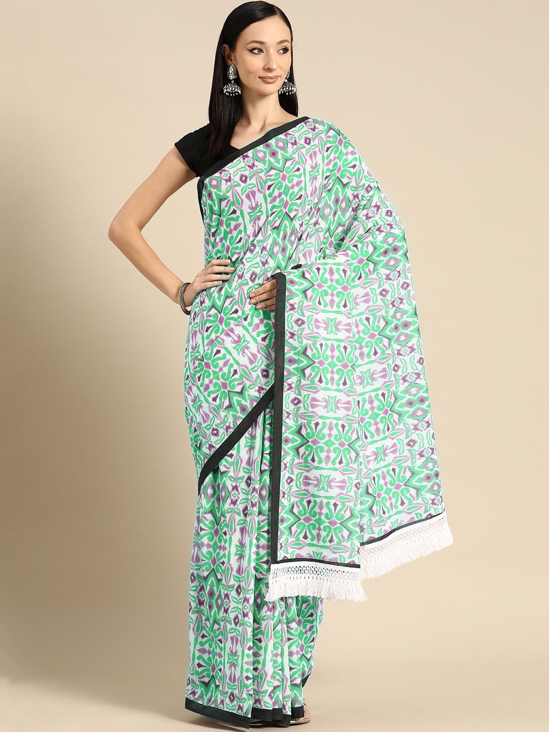 

BUTA BUTI Printed Pure Cotton Saree, Green