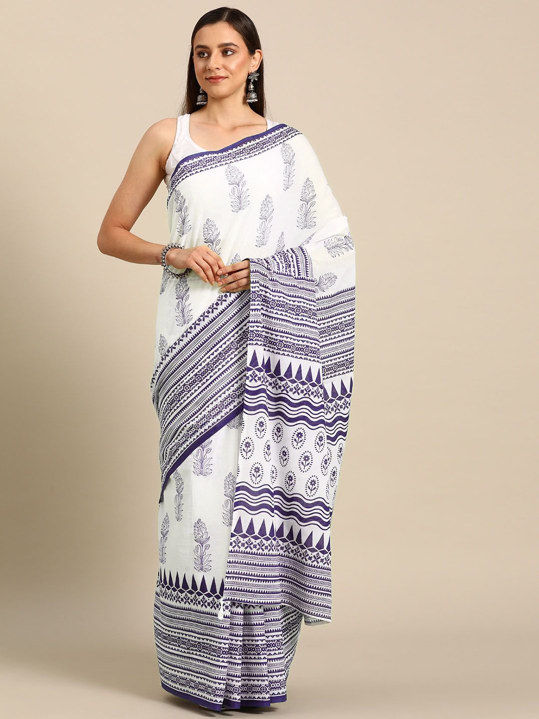 

BUTA BUTI Floral Pure Cotton Saree, Purple