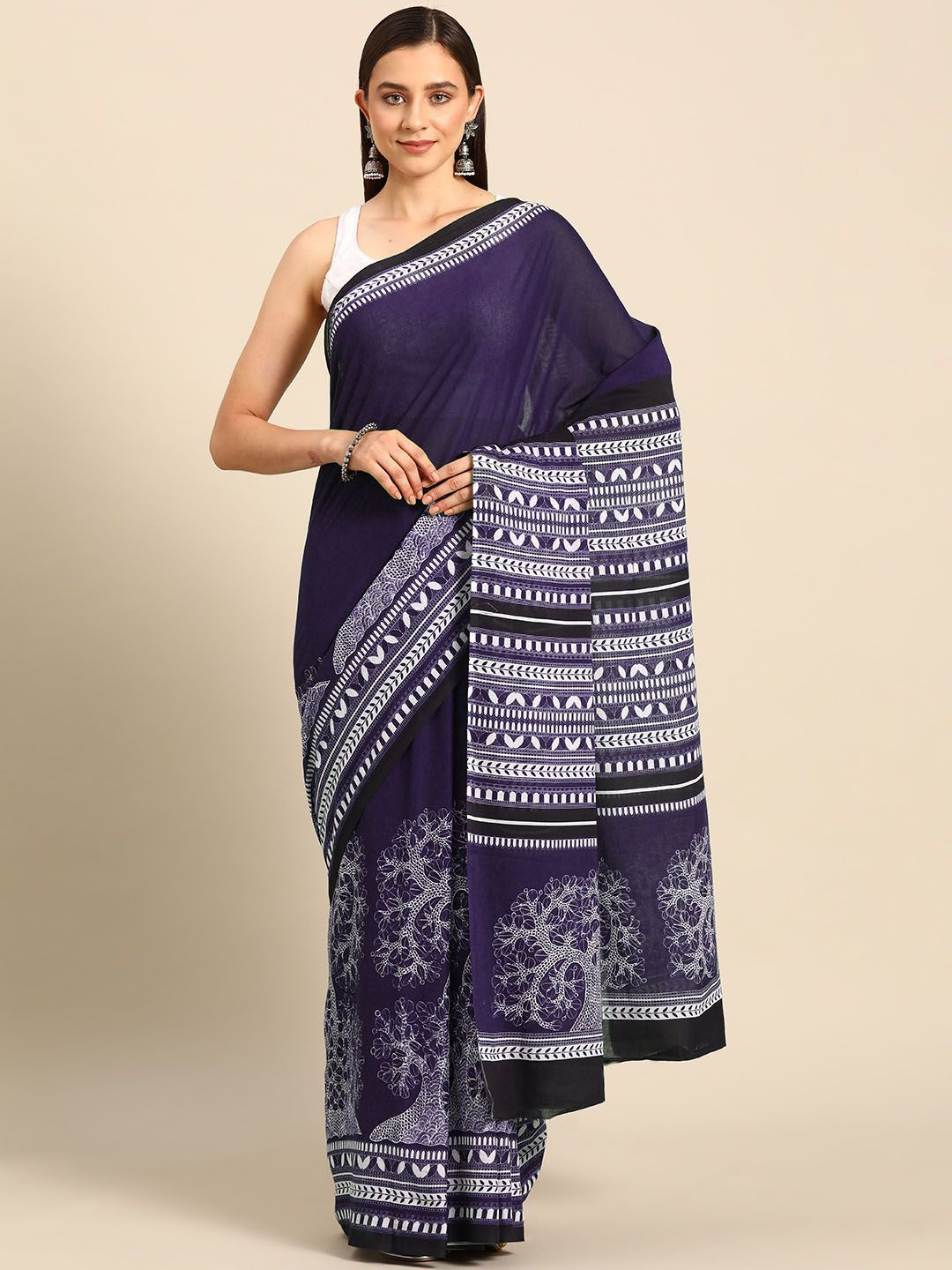 

BUTA BUTI Ethnic Motifs Printed Pure Cotton Saree, Violet