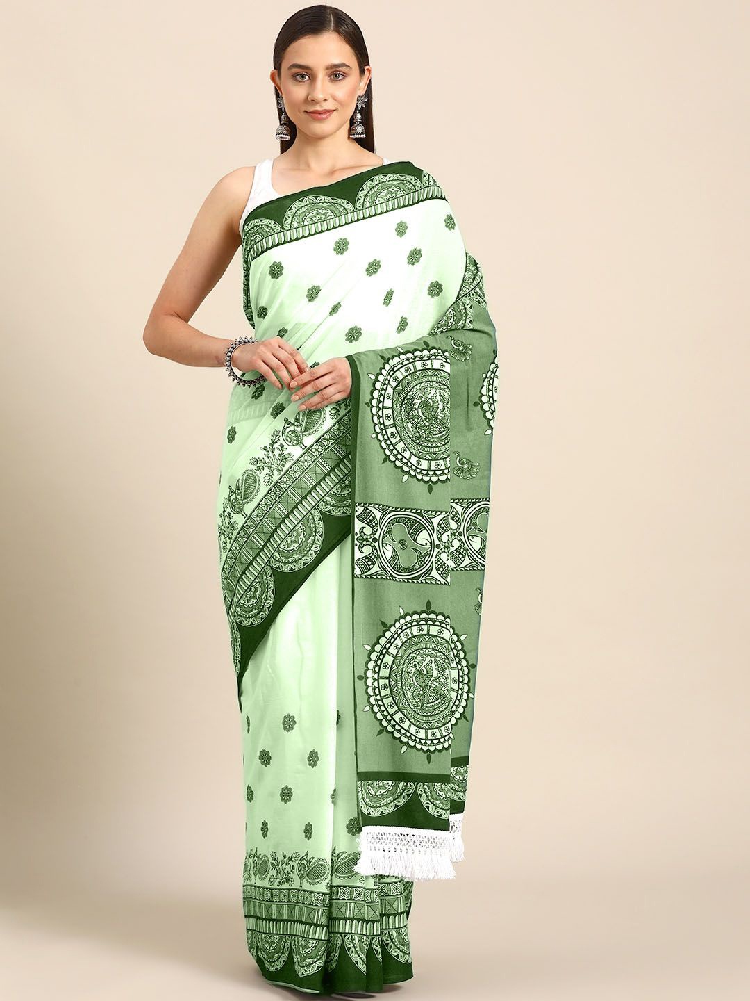 

BUTA BUTI Women Ethnic Motifs Printed Pure Cotton Saree, Green