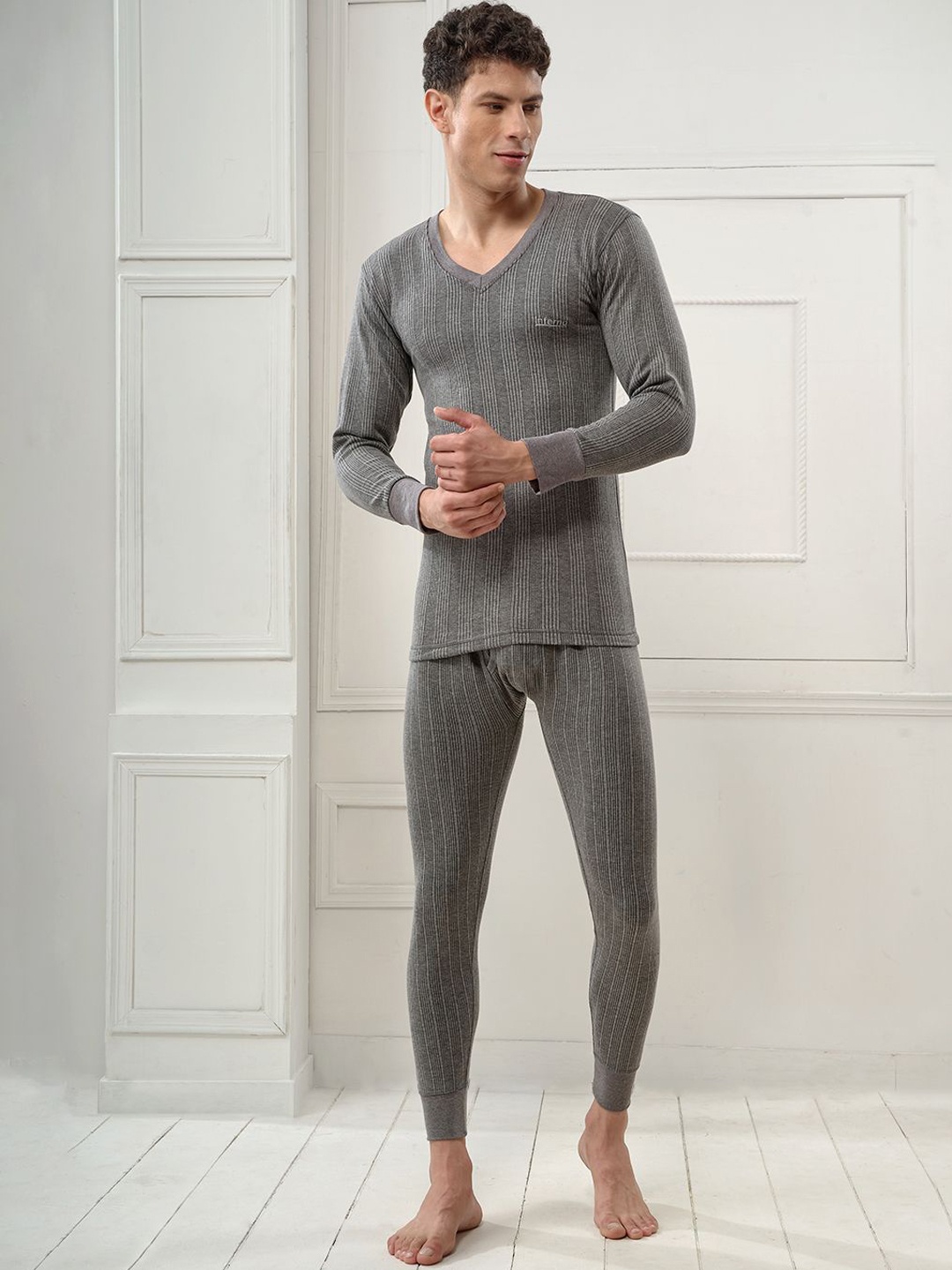 

INFERNO Men V-Neck Thermal Top and Pant Set, Charcoal