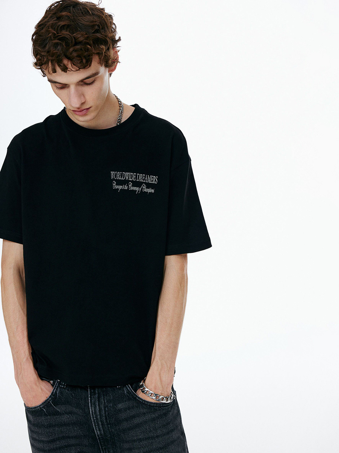 

H&M Printed Loose Fit T-Shirt, Black