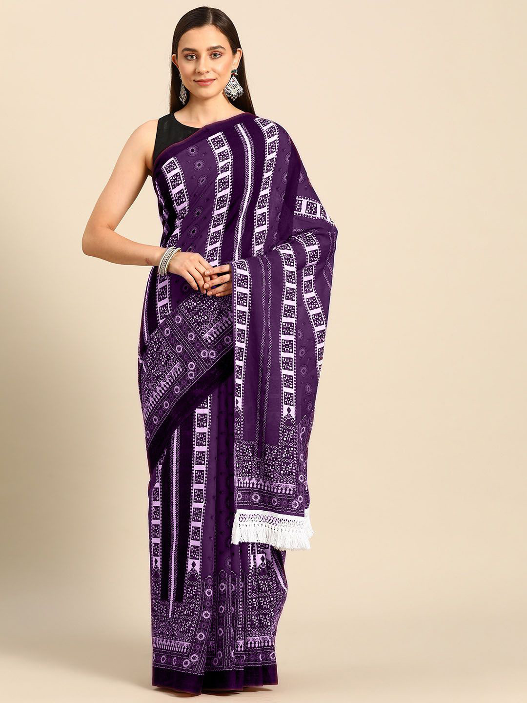 

BUTA BUTI Women Pure Cotton Printed Saree, Lavender