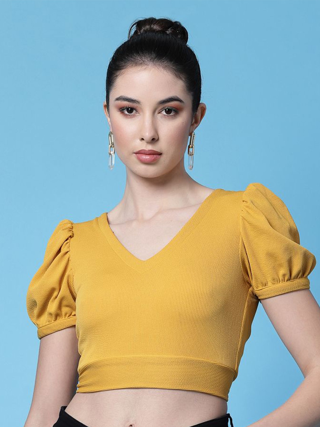 

Oomph Factor Women Solid V-Neck Top, Yellow