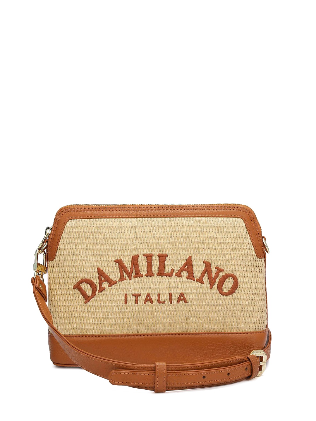 

Da Milano Women Textured Leather Sling Bag with Applique, Off white