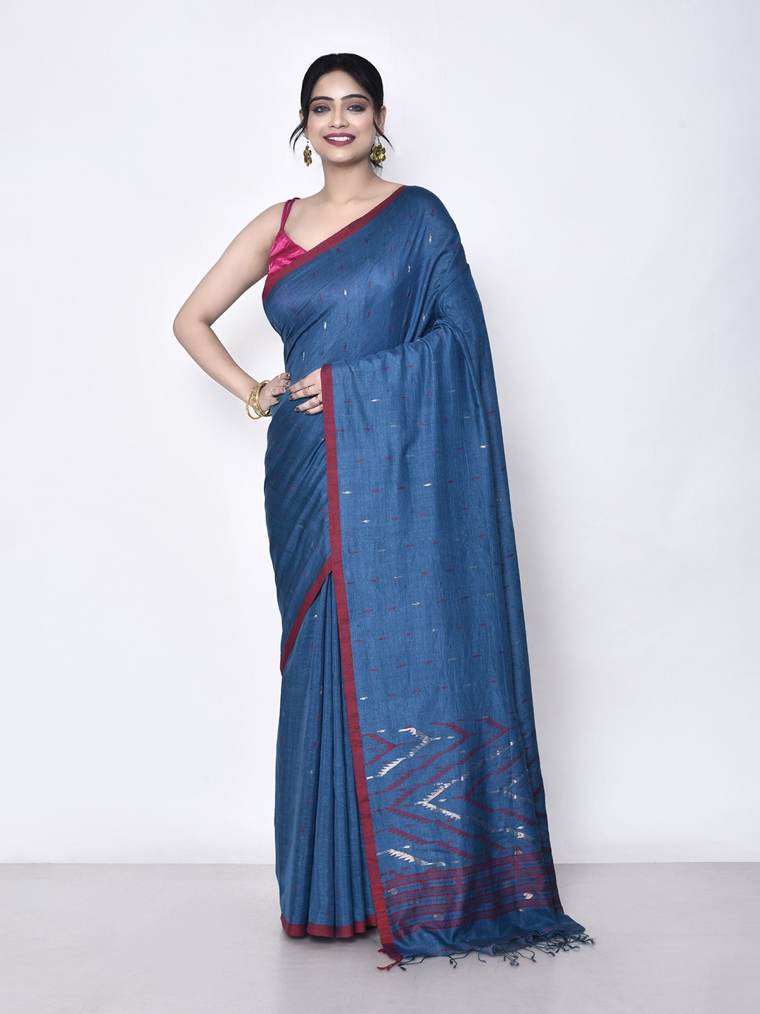 

SPRISH Woven Design Pure Silk Jamdani Saree, Blue