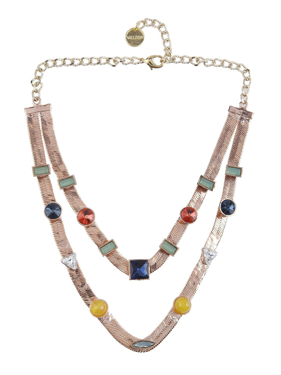 

VALLIYAN BY NITYA 18KT Rose Gold-Plated Stone Studded Two Layer Candy Necklace