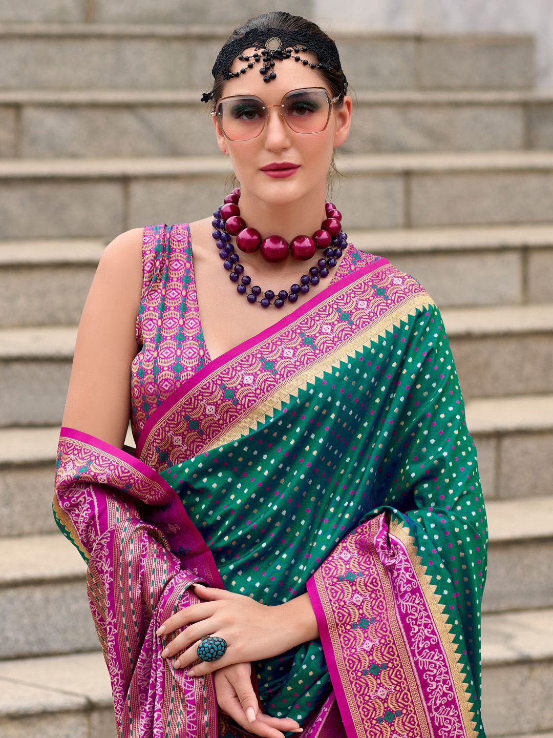 

Anouk Ethnic Motif Zari Banarasi Saree, Teal