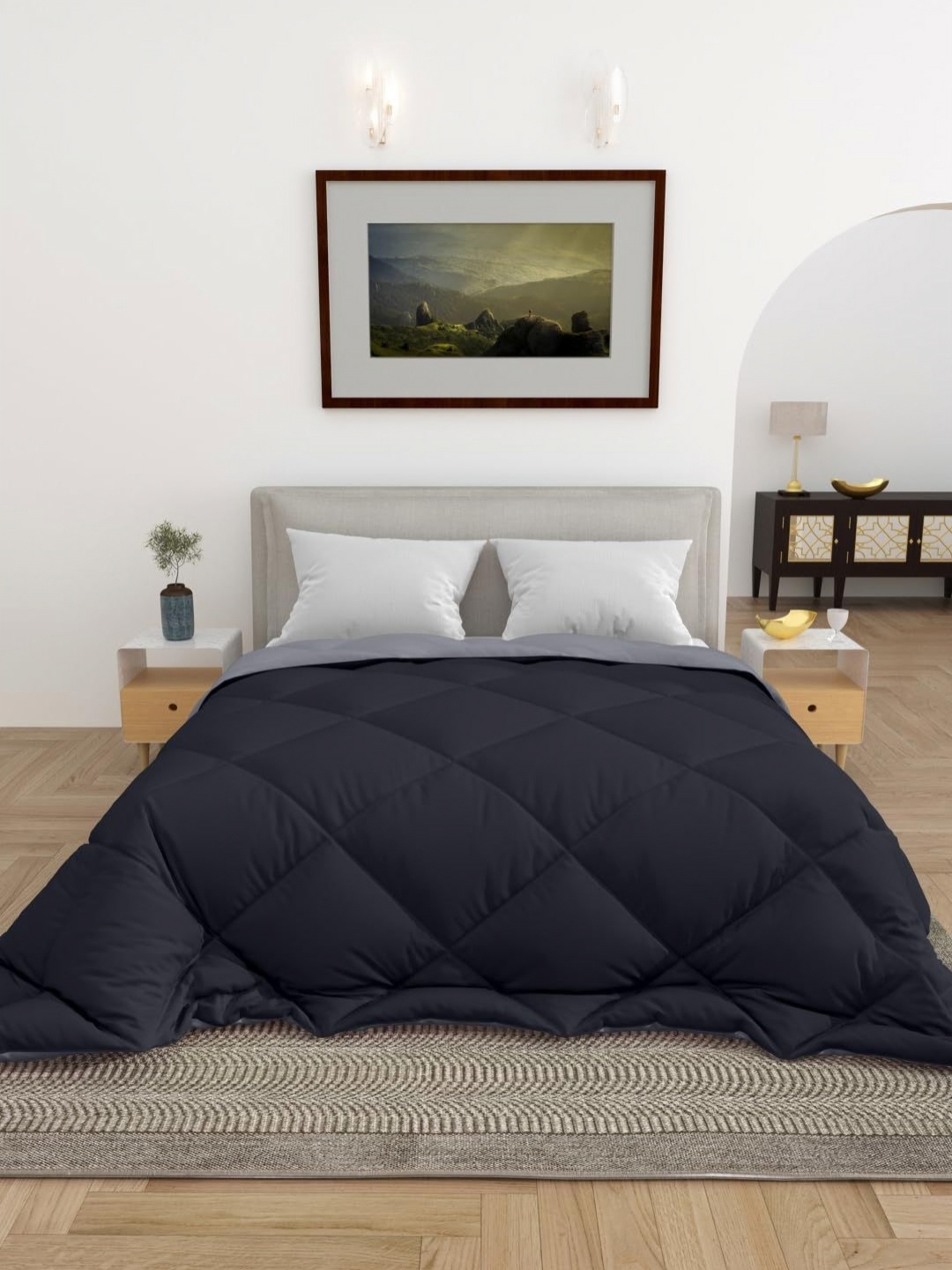 

CHICERY Black & Grey Heavy Winter 300 GSM Single Bed Reversible Comforter