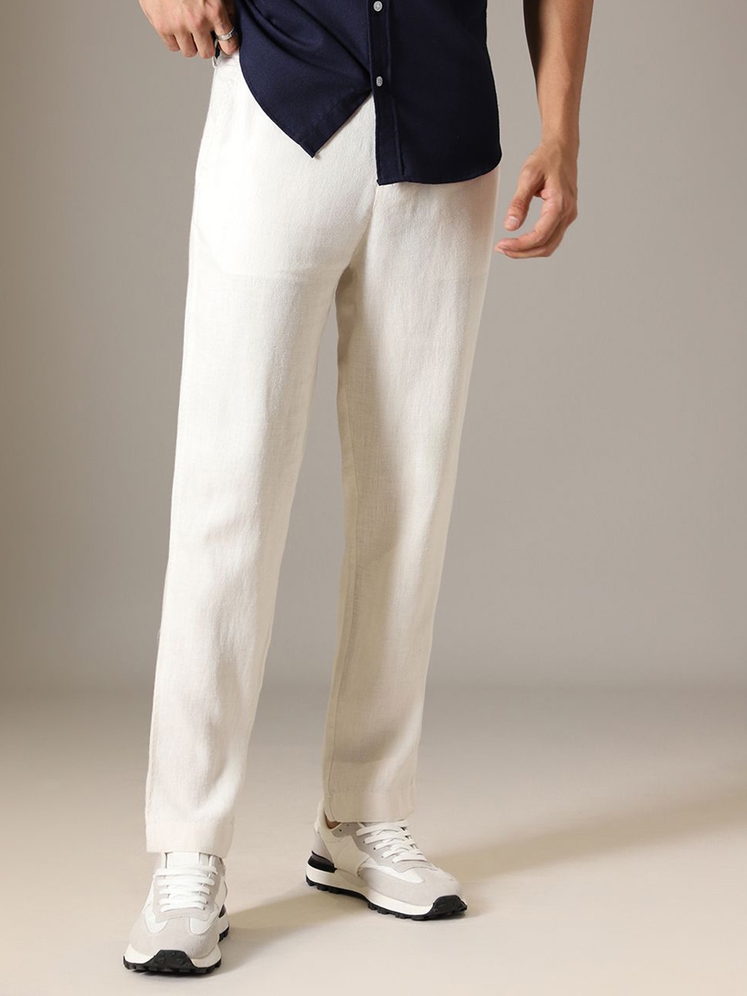 

Banana Club Men Striped Relaxed Trousers, Cream