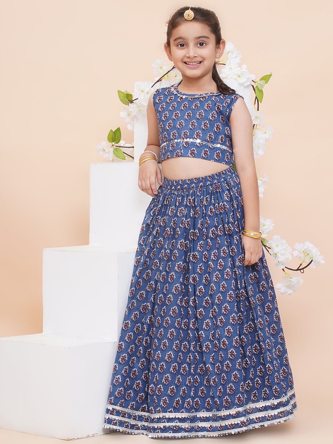 

Modish Couture Girls Printed Sequinned Ready to Wear Lehenga & Choli, Blue