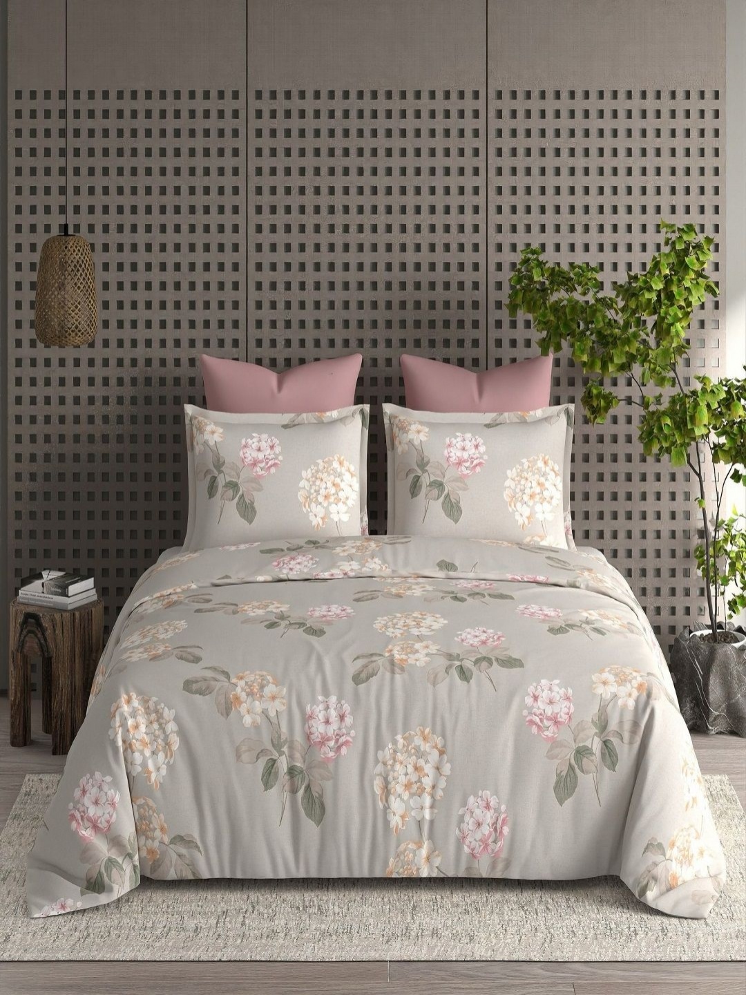 

CHICERY Grey & Pink Floral Cotton Heavy Winter 350 GSM Double Bed Comforter