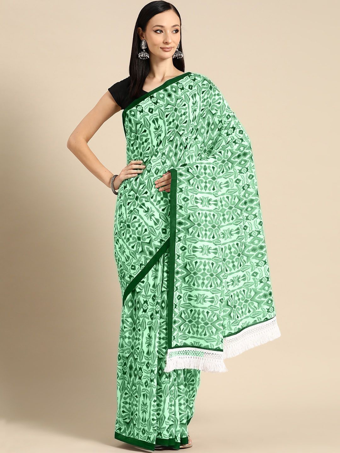 

BUTA BUTI Women Pure Cotton Printed Saree, Green