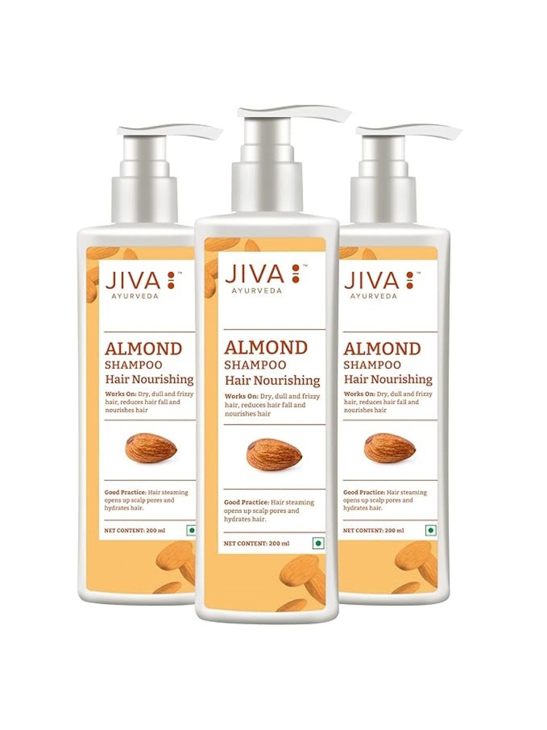 

Jiva Set Of 3 Ayurveda Almond Shampoo For Hair Growth 200 ml Each, White