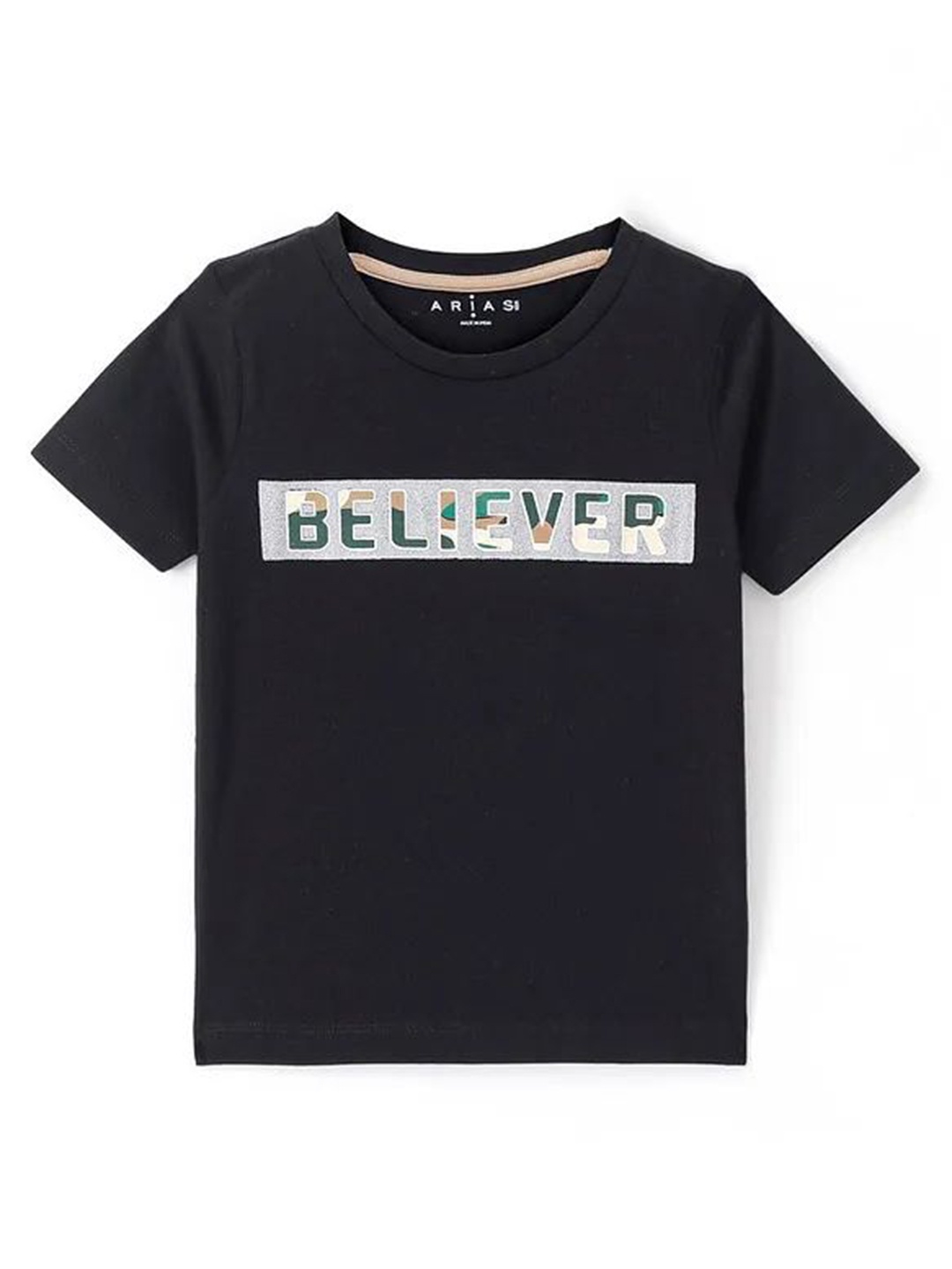 

ARIAS By LARA DUTTA Boys Typography Printed Round Neck Cotton T-shirt, Black