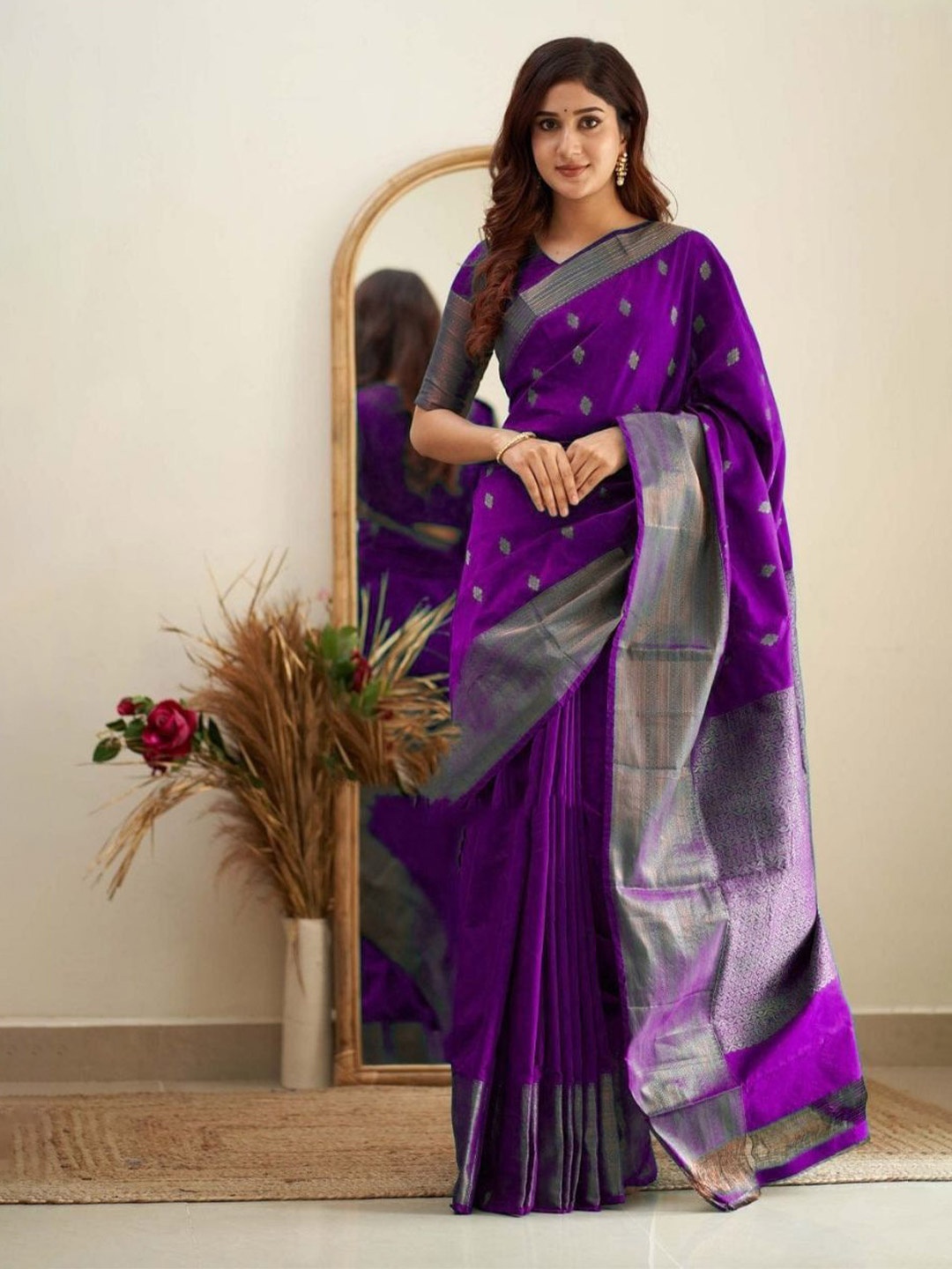 

Aldwych Woven Design Zari Banarasi Saree, Purple