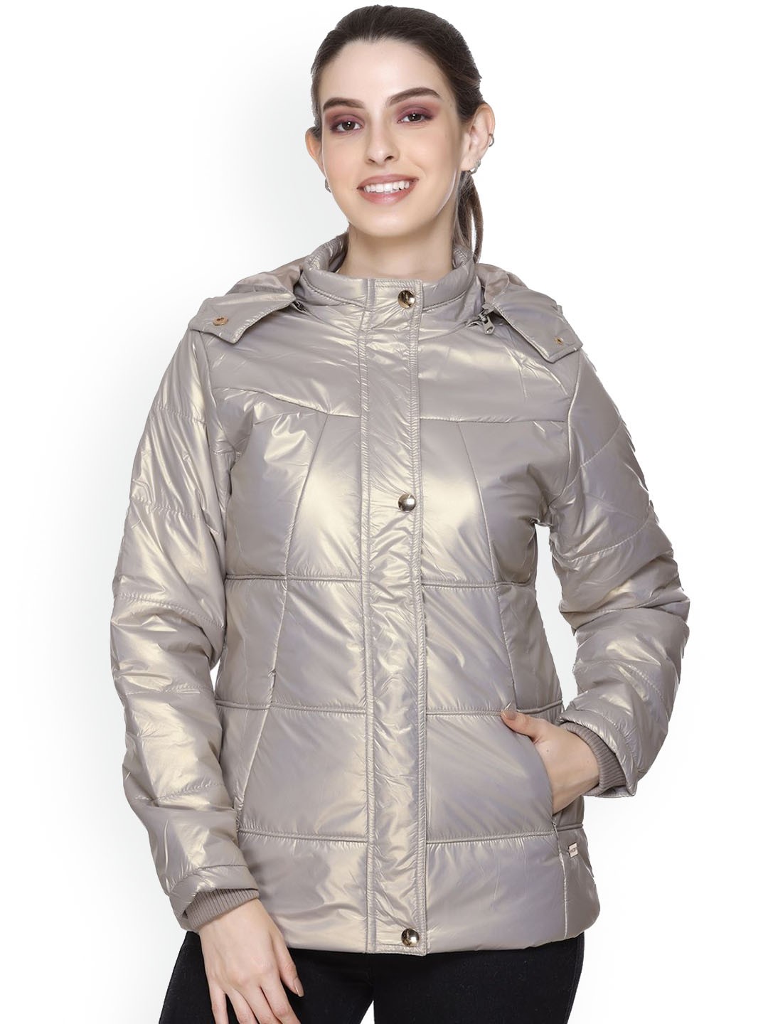 

Rozella Women Mandarin Collar Long Sleeves Jacket, Silver