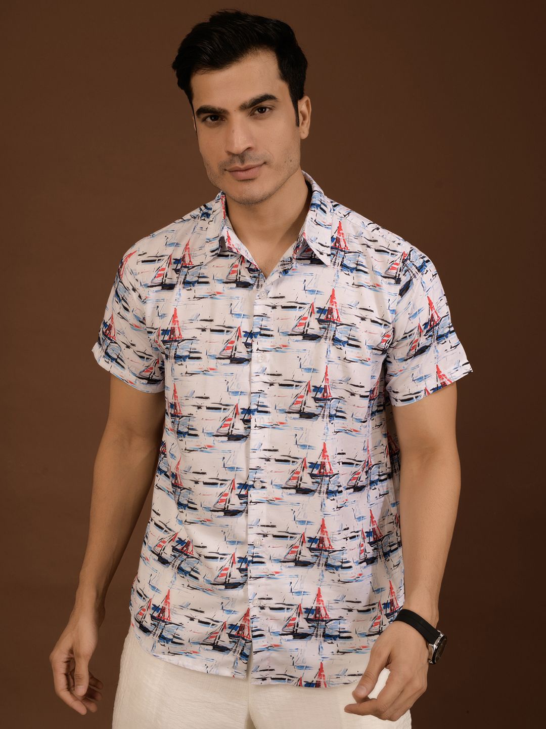 

BAESD Men Standard Printed Casual Shirt, White