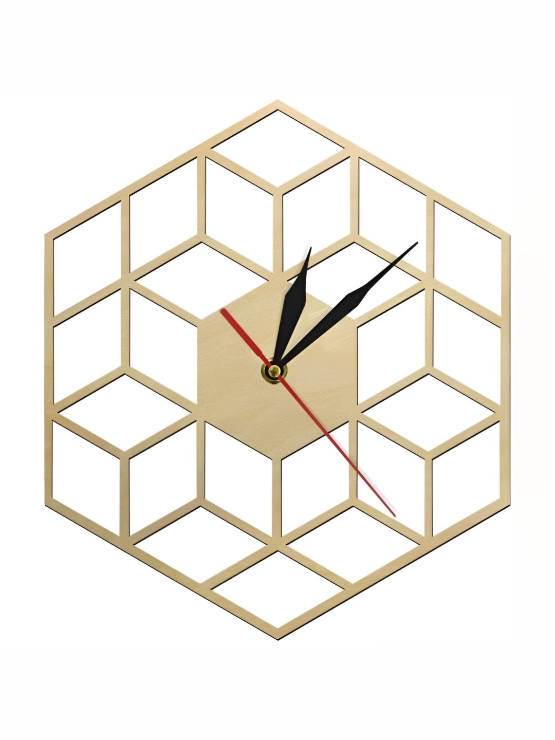 

QEZNEF Beige Textured Geometric Shaped Analogue Wooden Wall Clock Without Glass