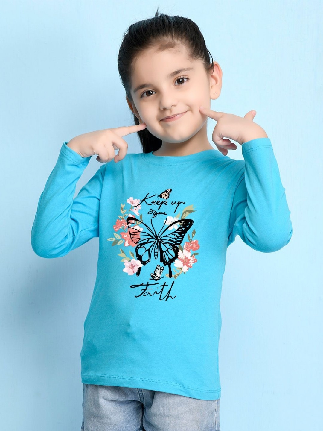 

NUSYL Girls Graphic Printed Round Neck Cotton T-shirt, Blue