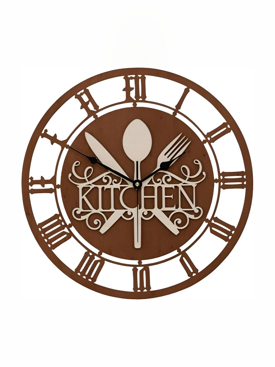 

QEZNEF Brown Textured Round Shaped Contemporary Analogue Wooden Wall Clock
