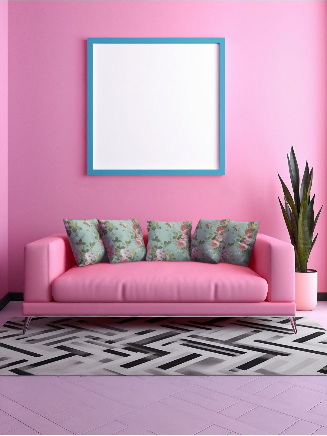 

THEYAYACAFE Blue & Pink 5 Pieces Floral Velvet Square Cushion Covers