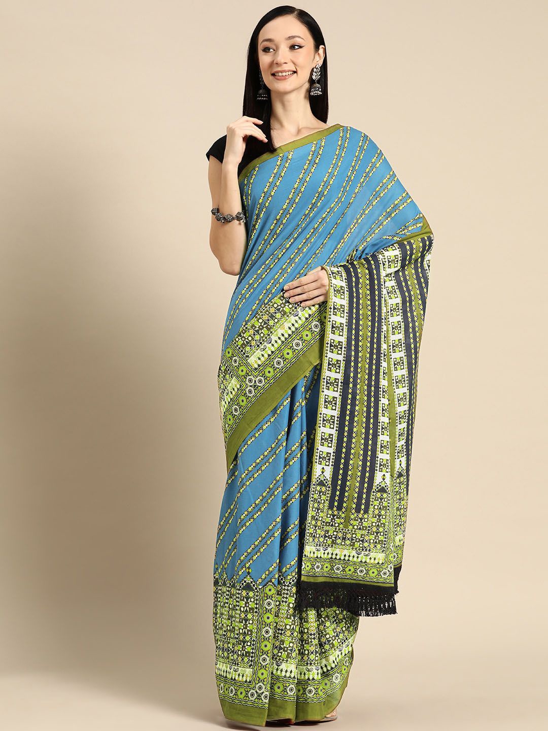 

BUTA BUTI Floral Printed Pure Cotton Sarees, Blue